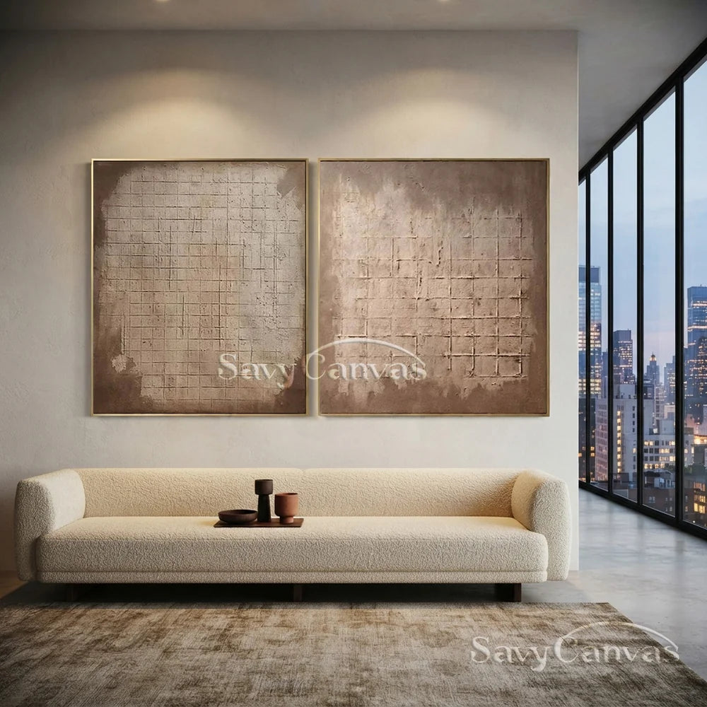 Set of Two Abstract Textured Canvas Paintings  for Modern Interiors #JJ 009