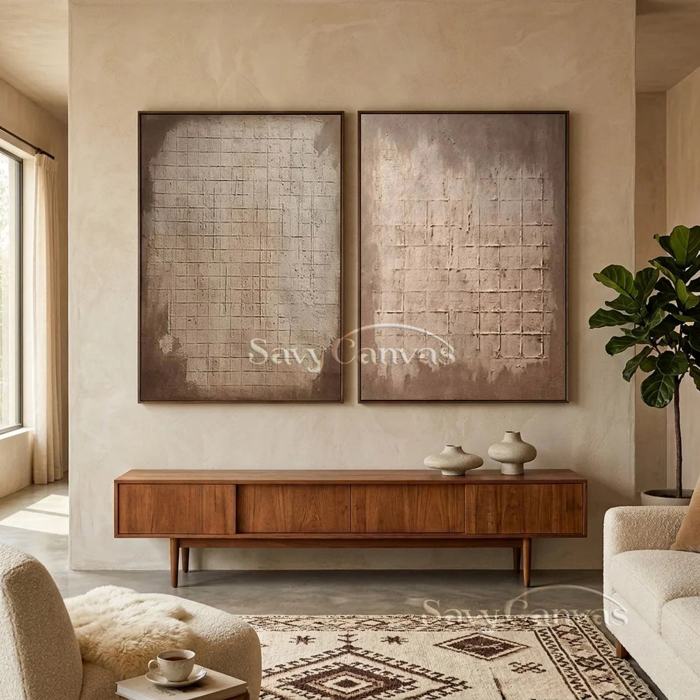 Set of Two Abstract Textured Canvas Paintings  for Modern Interiors #JJ 009