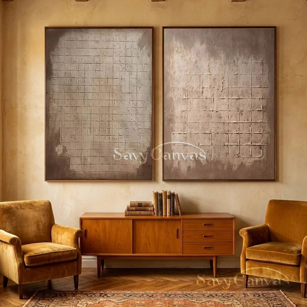 Set of Two Abstract Textured Canvas Paintings  for Modern Interiors #JJ 009