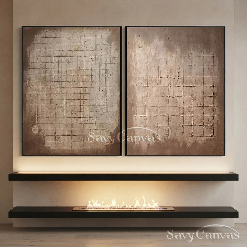 Set of Two Abstract Textured Canvas Paintings  for Modern Interiors #JJ 009