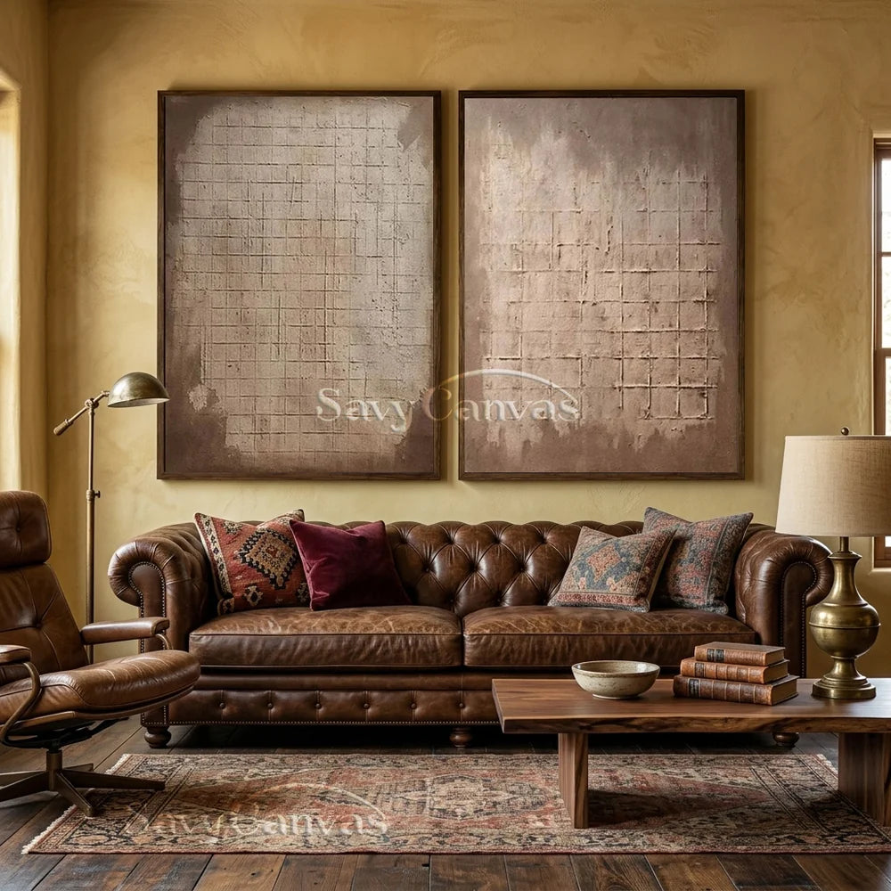 Set of Two Abstract Textured Canvas Paintings  for Modern Interiors #JJ 009