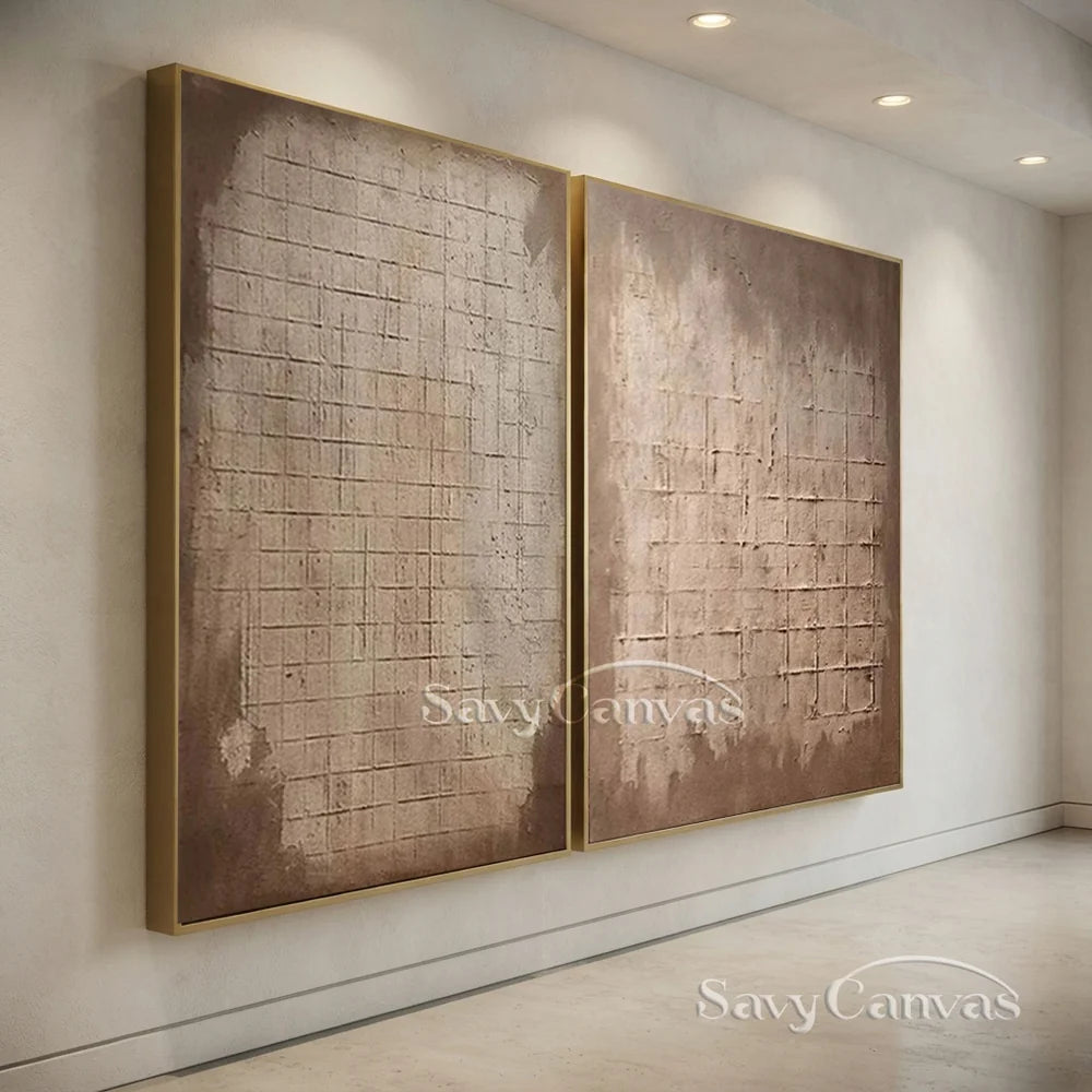 Set of Two Abstract Textured Canvas Paintings  for Modern Interiors #JJ 009