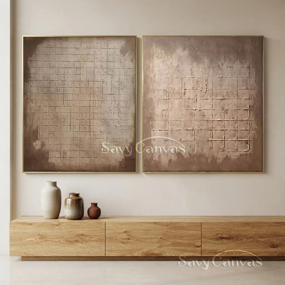 Set of Two Abstract Textured Canvas Paintings  for Modern Interiors #JJ 009