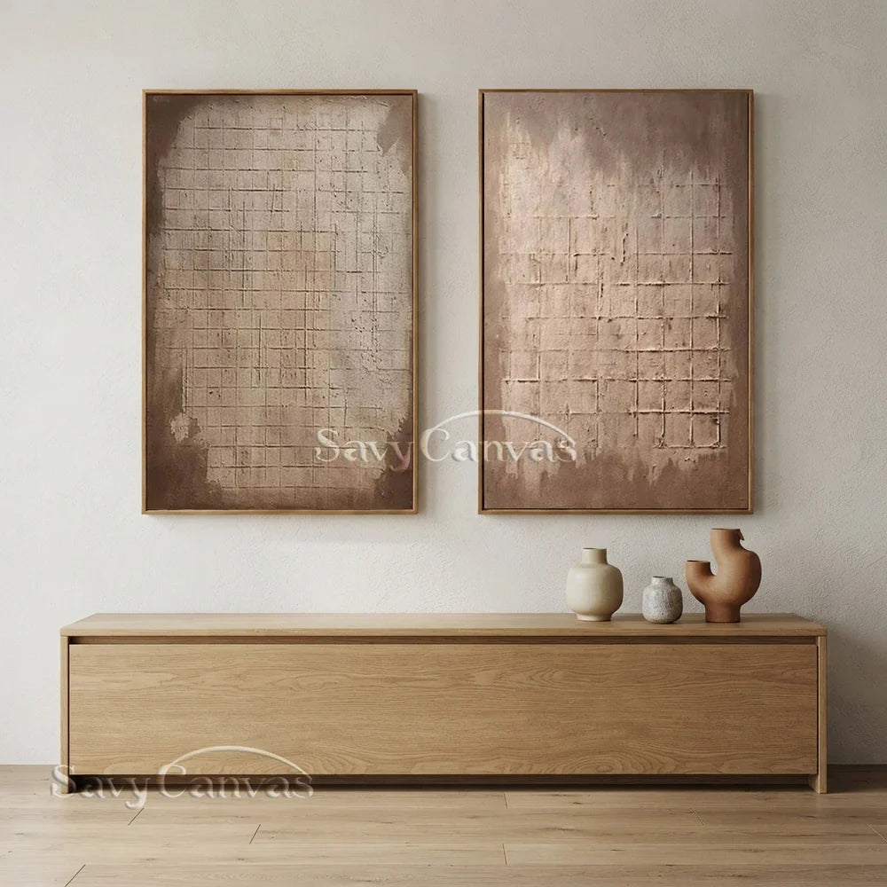 Set of Two Abstract Textured Canvas Paintings  for Modern Interiors #JJ 009