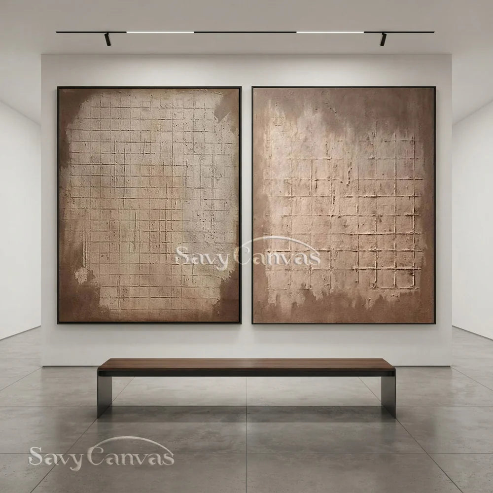 Set of Two Abstract Textured Canvas Paintings  for Modern Interiors #JJ 009