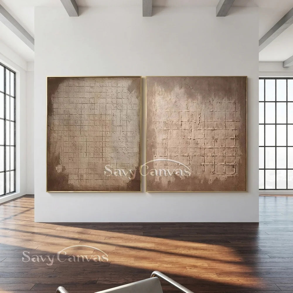 Set of Two Abstract Textured Canvas Paintings  for Modern Interiors #JJ 009
