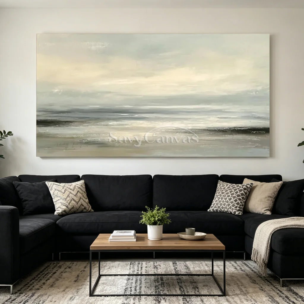 Hand Painted Neutral Abstract Seascape Canvas Horizon Oil Painting #ZC 66