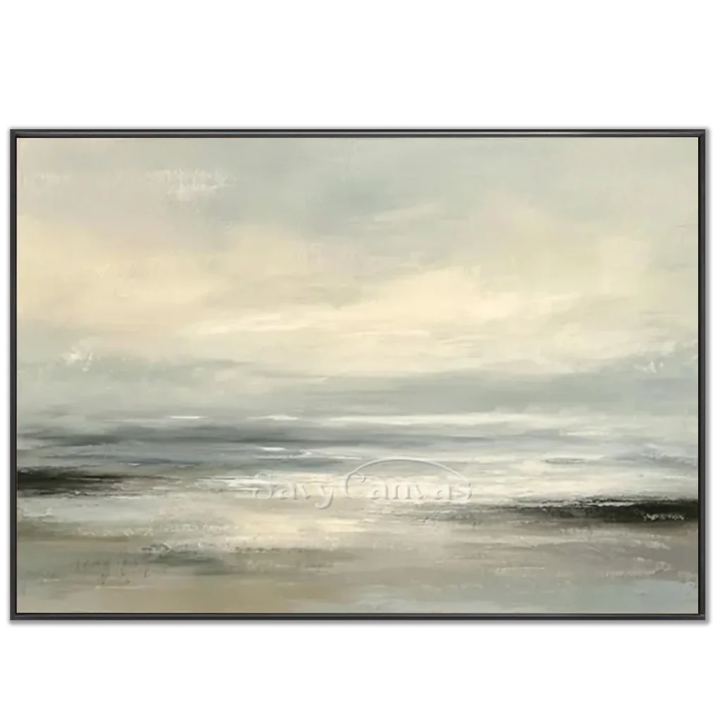 Hand Painted Neutral Abstract Seascape Canvas Horizon Oil Painting #ZC 66