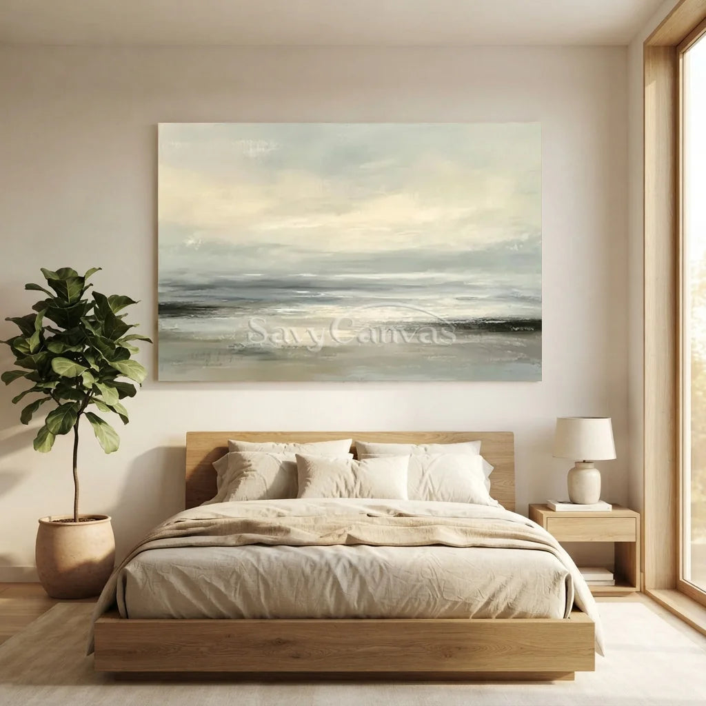 Hand Painted Neutral Abstract Seascape Canvas Horizon Oil Painting #ZC 66