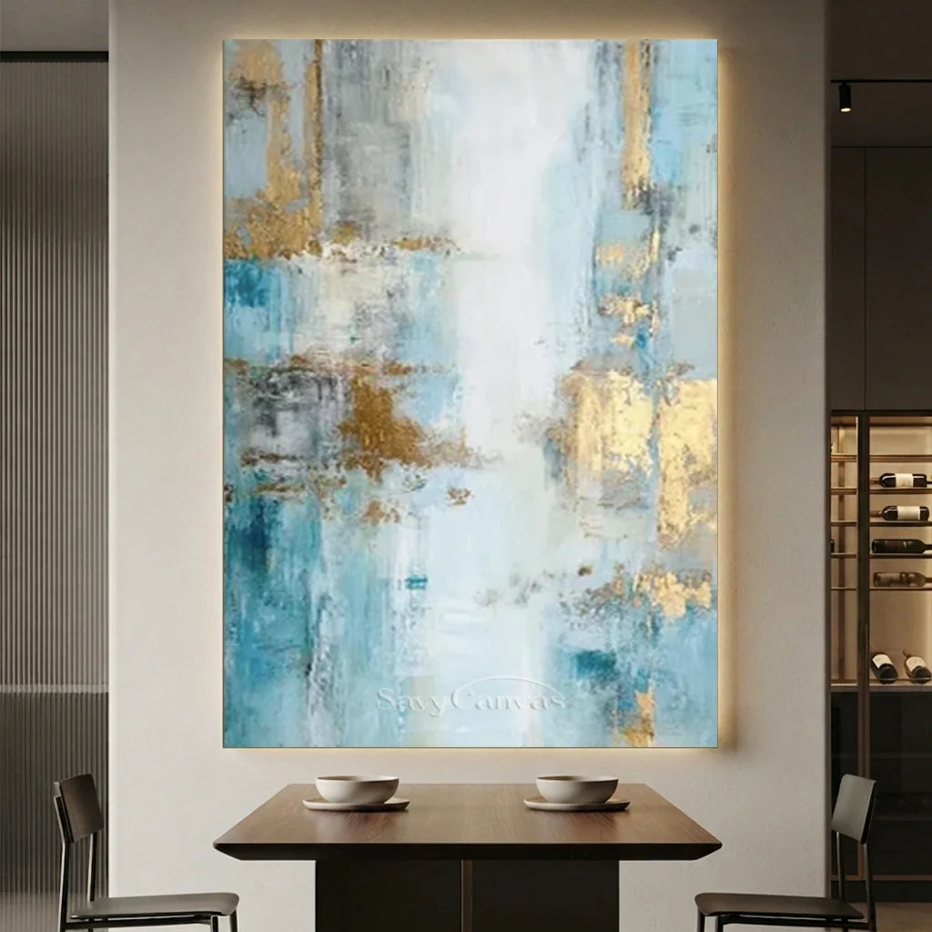 Handpainted Blue & Gold Foil Abstract Oil Painting #ZC 41