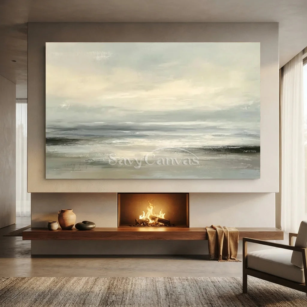 Hand Painted Neutral Abstract Seascape Canvas Horizon Oil Painting #ZC 66