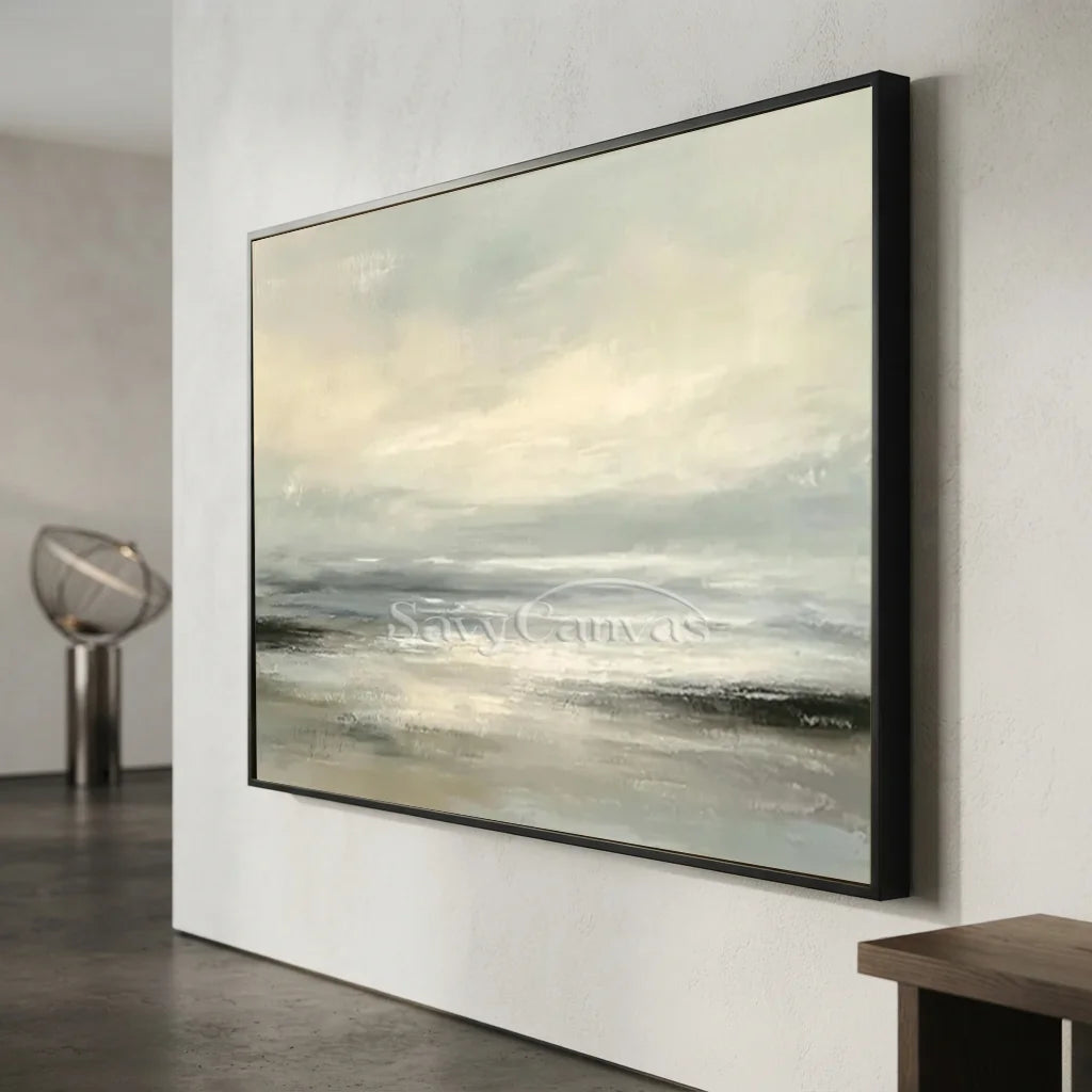 Hand Painted Neutral Abstract Seascape Canvas Horizon Oil Painting #ZC 66