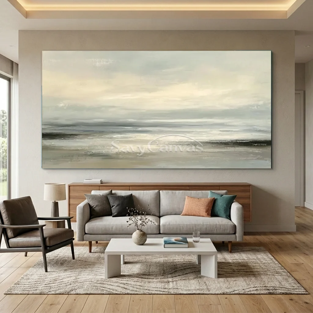 Hand Painted Neutral Abstract Seascape Canvas Horizon Oil Painting #ZC 66