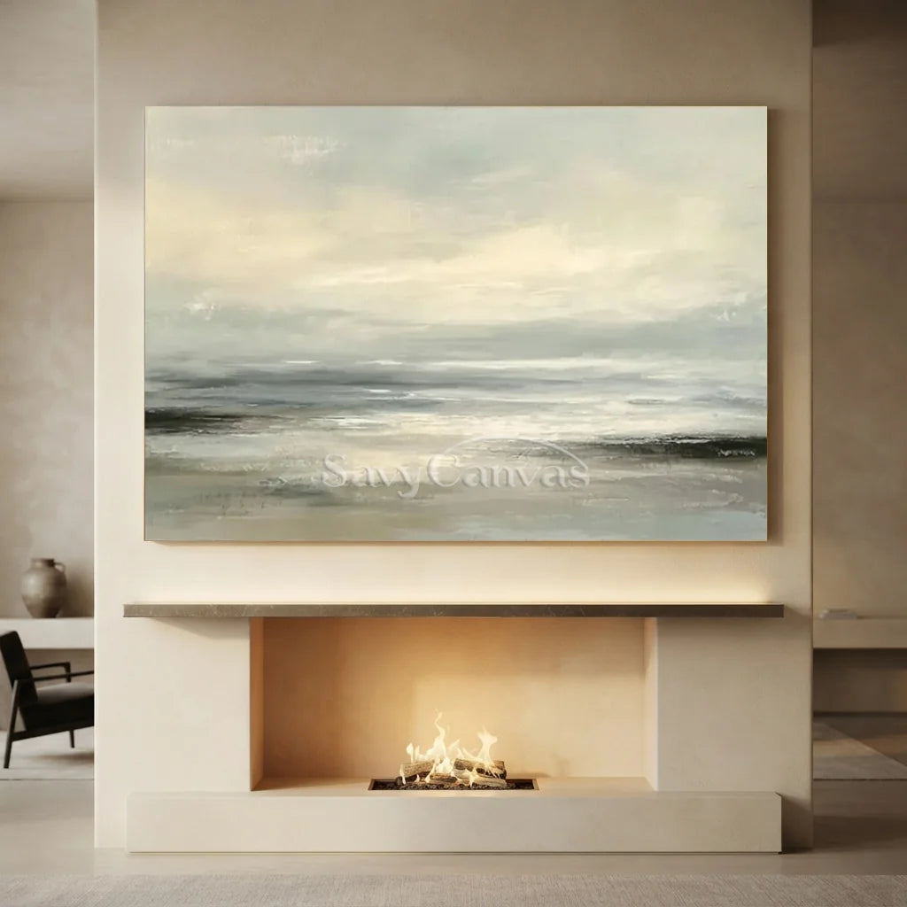 Hand Painted Neutral Abstract Seascape Canvas Horizon Oil Painting #ZC 66