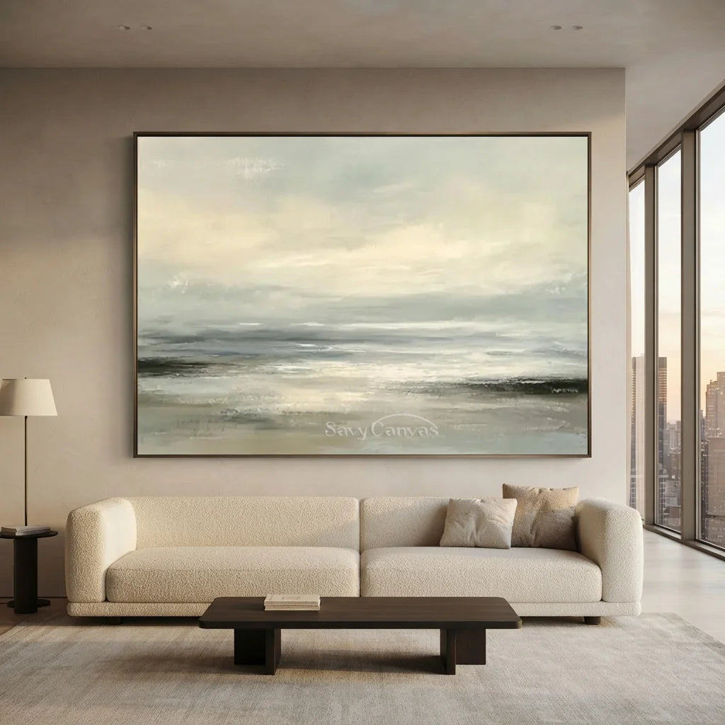 Hand Painted Neutral Abstract Seascape Canvas Horizon Oil Painting #ZC 66