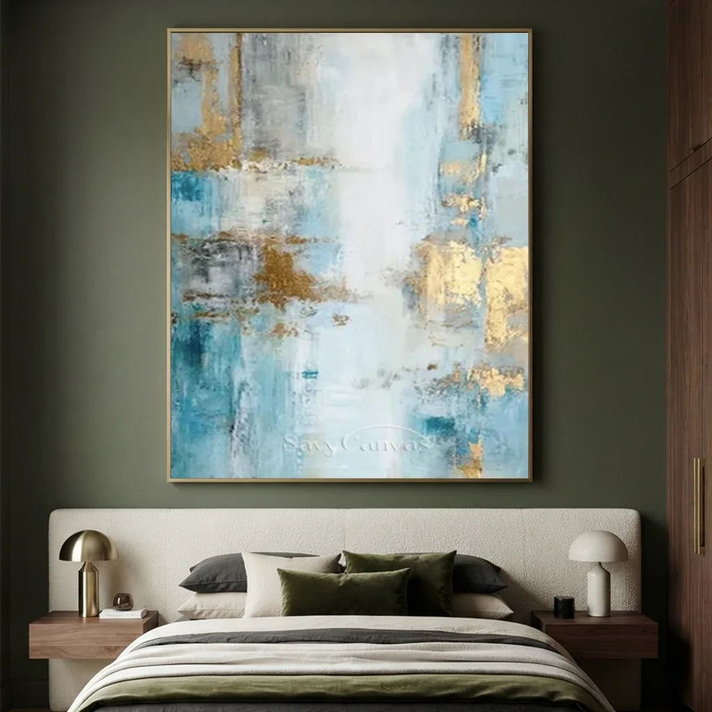 Handpainted Blue & Gold Foil Abstract Oil Painting #ZC 41