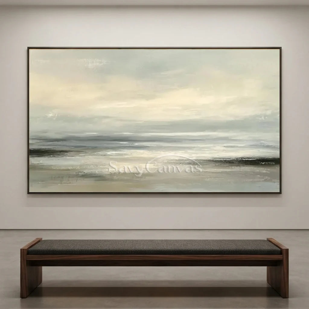 Hand Painted Neutral Abstract Seascape Canvas Horizon Oil Painting #ZC 66