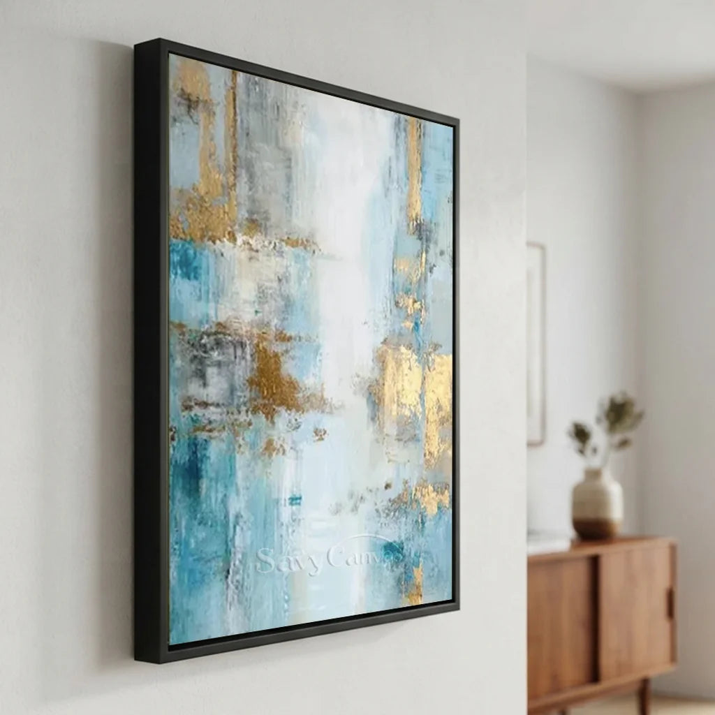 Handpainted Blue & Gold Foil Abstract Oil Painting #ZC 41