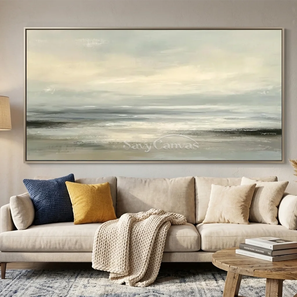 Hand Painted Neutral Abstract Seascape Canvas Horizon Oil Painting #ZC 66