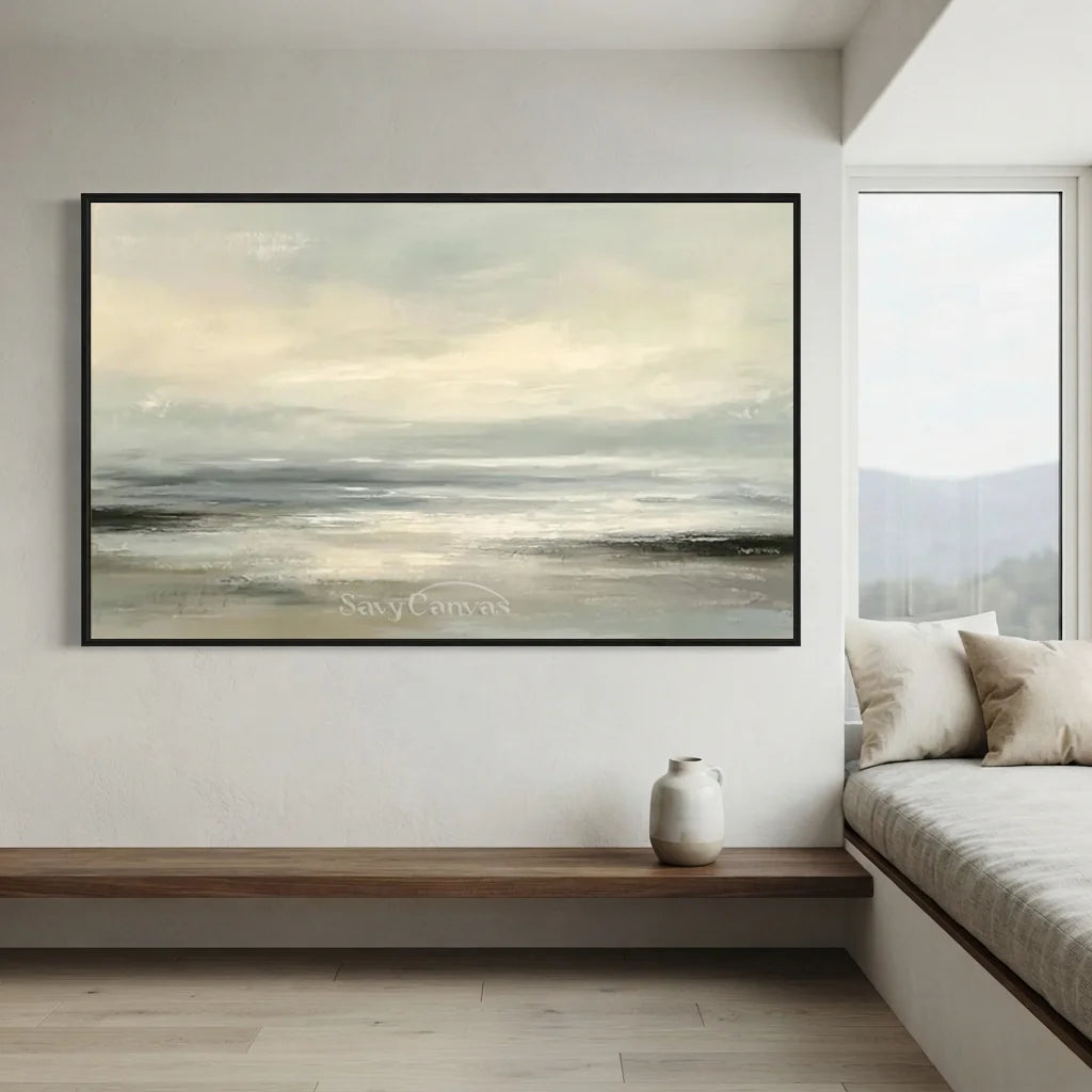 Hand Painted Neutral Abstract Seascape Canvas Horizon Oil Painting #ZC 66