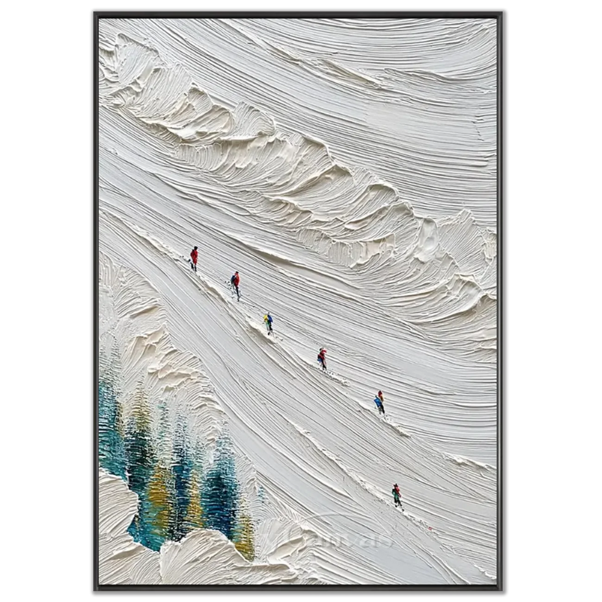Abstract-Winter-Skiing-Oil-Painting-black-frame-02.webp