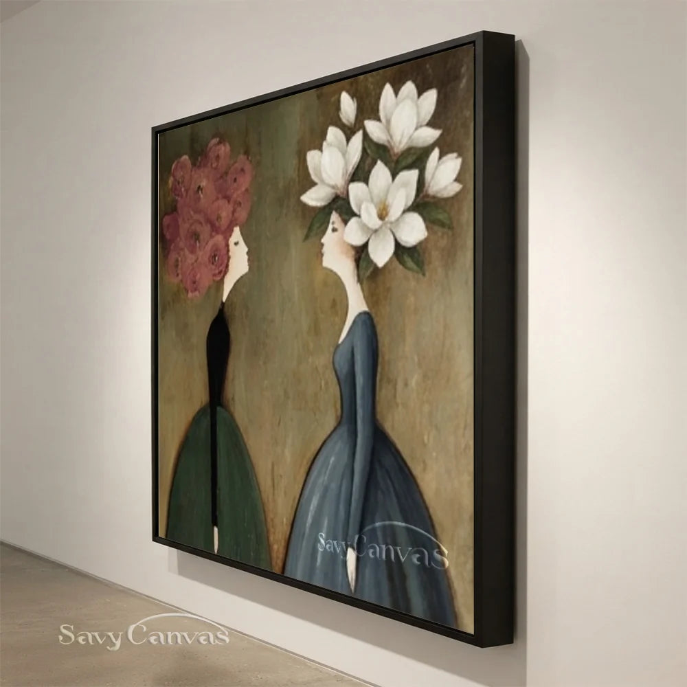 Surreal Floral Portrait Handmade Oil Painting - Vintage Style Wall Art #SS 301