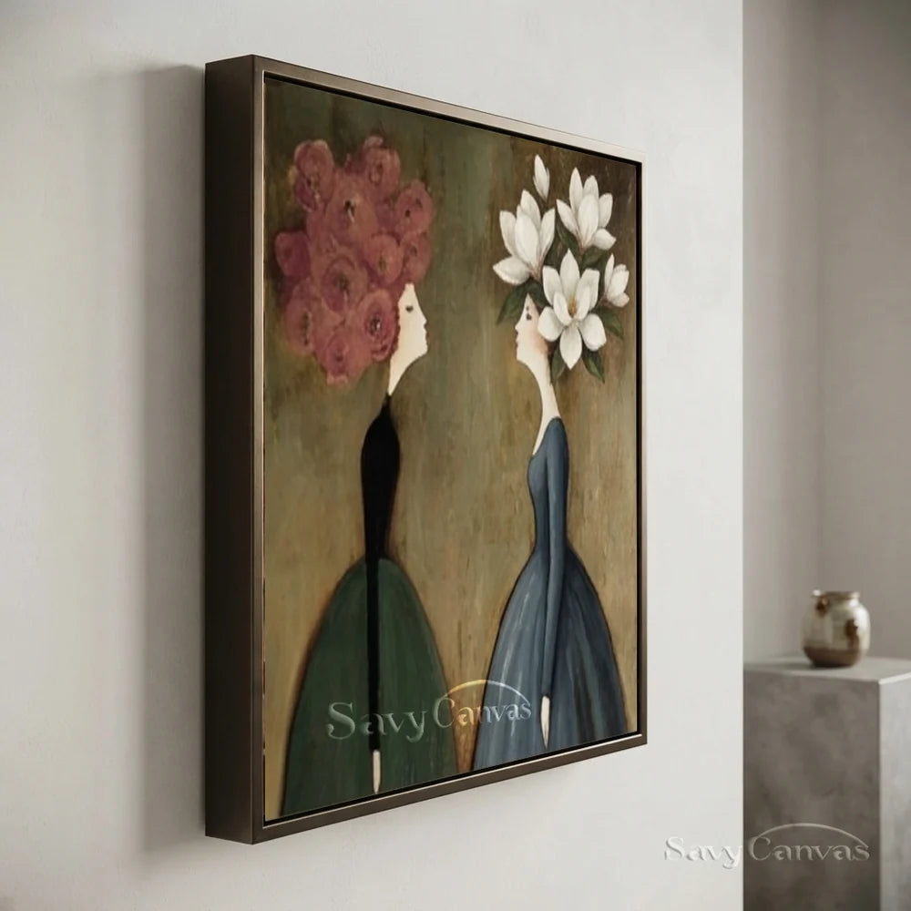 Surreal Floral Portrait Handmade Oil Painting - Vintage Style Wall Art #SS 301