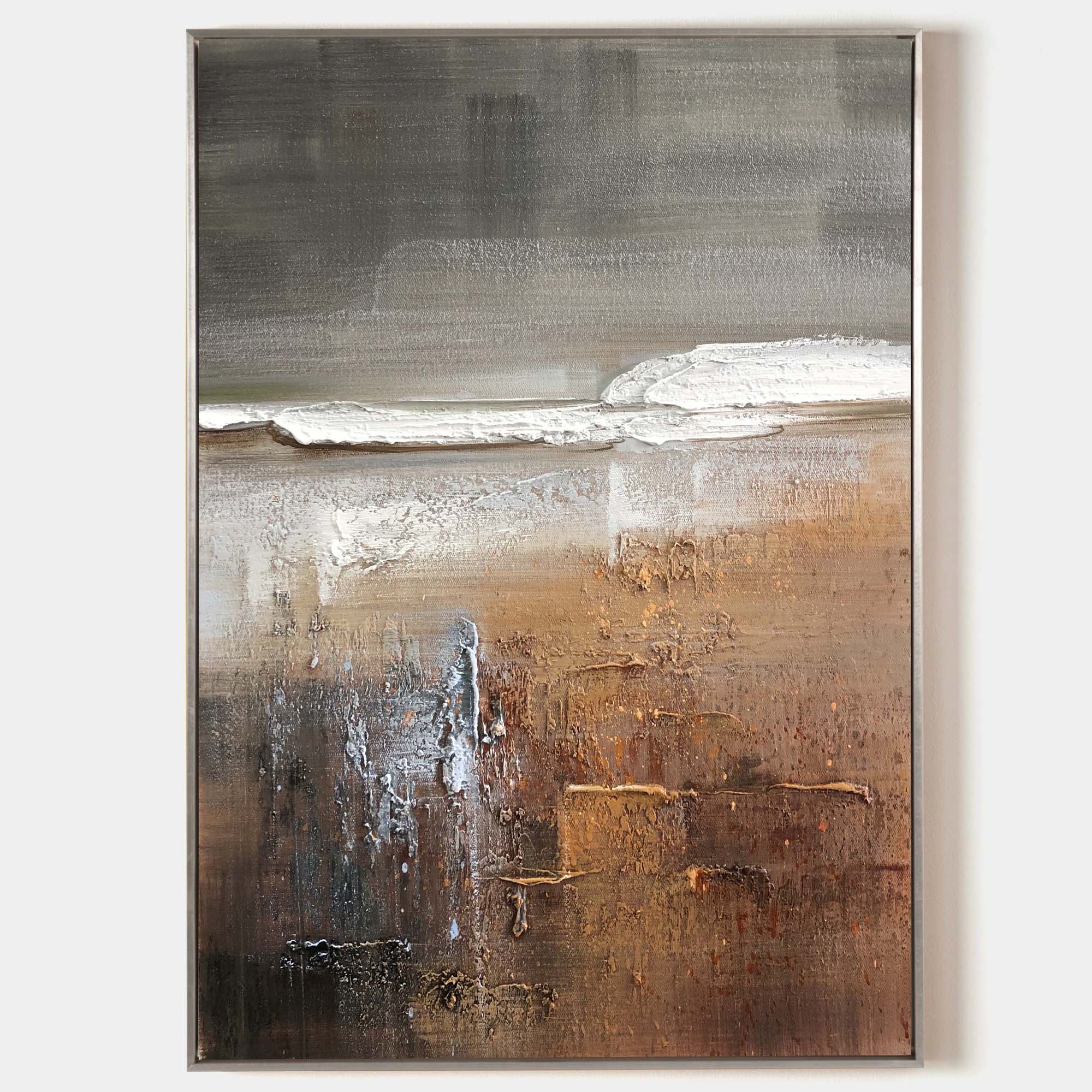 Textured 3D Seascape Painting | Brown & Grey Impasto Art #AA 258