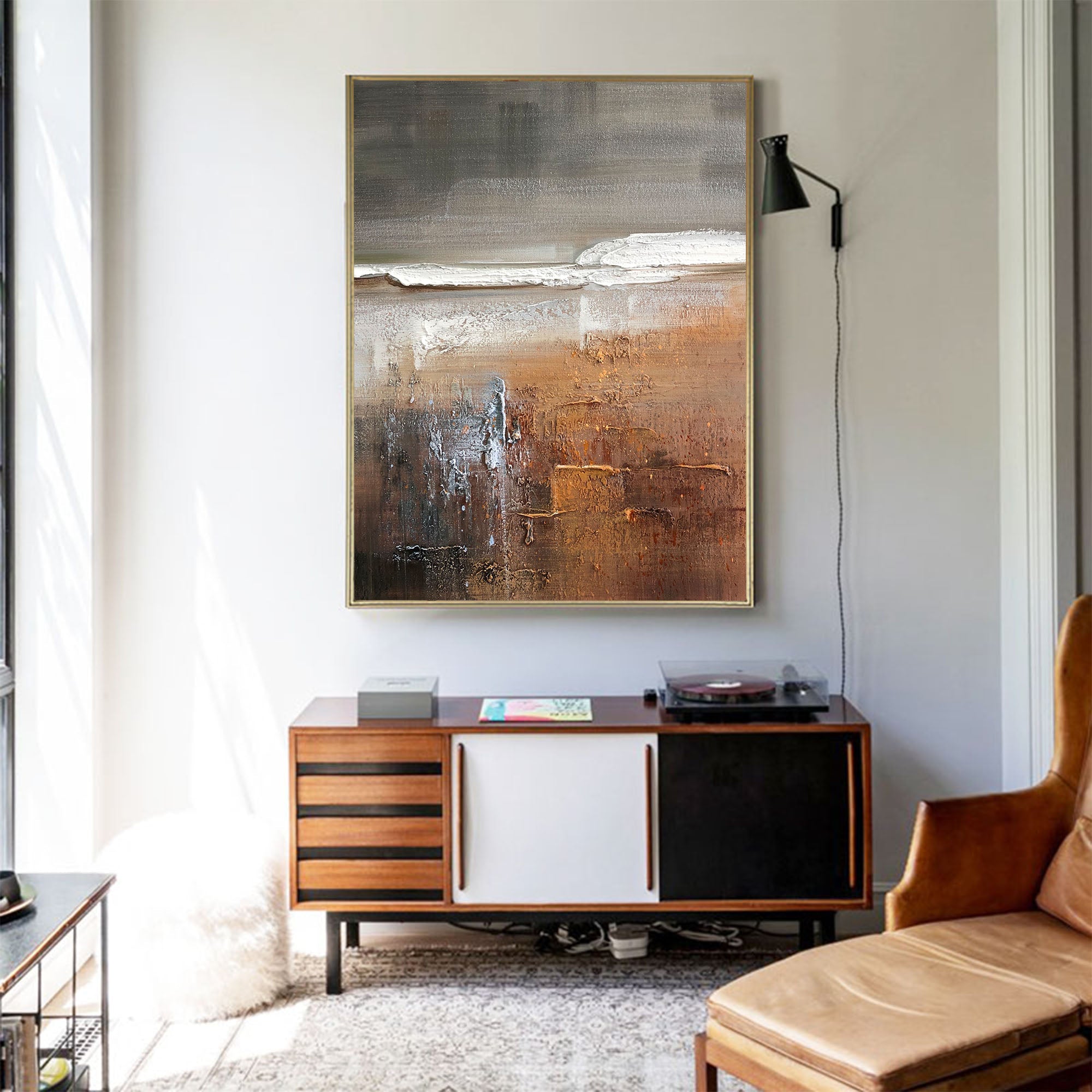 Textured 3D Seascape Painting | Brown & Grey Impasto Art #AA 258