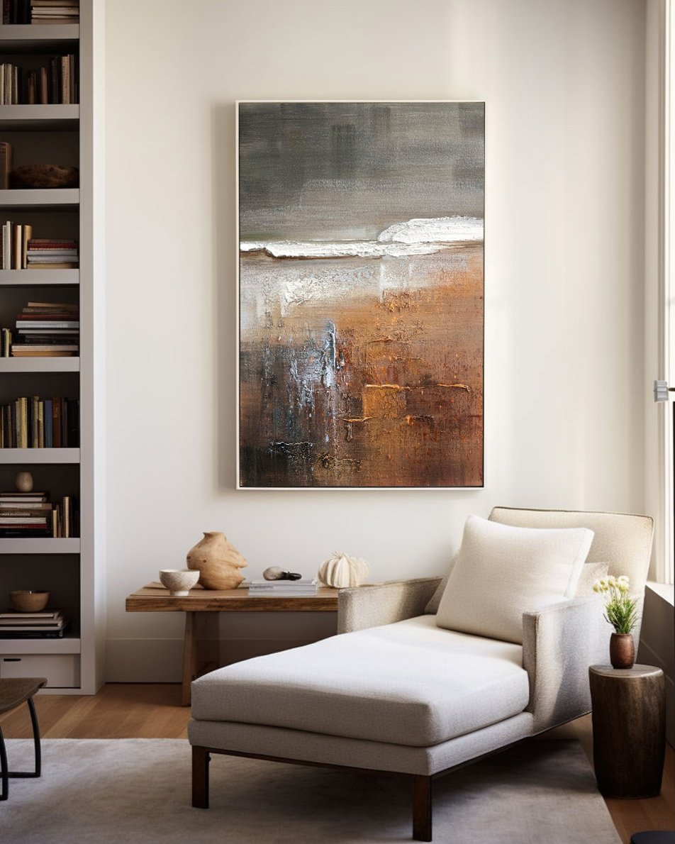 Textured 3D Seascape Painting | Brown & Grey Impasto Art #AA 258