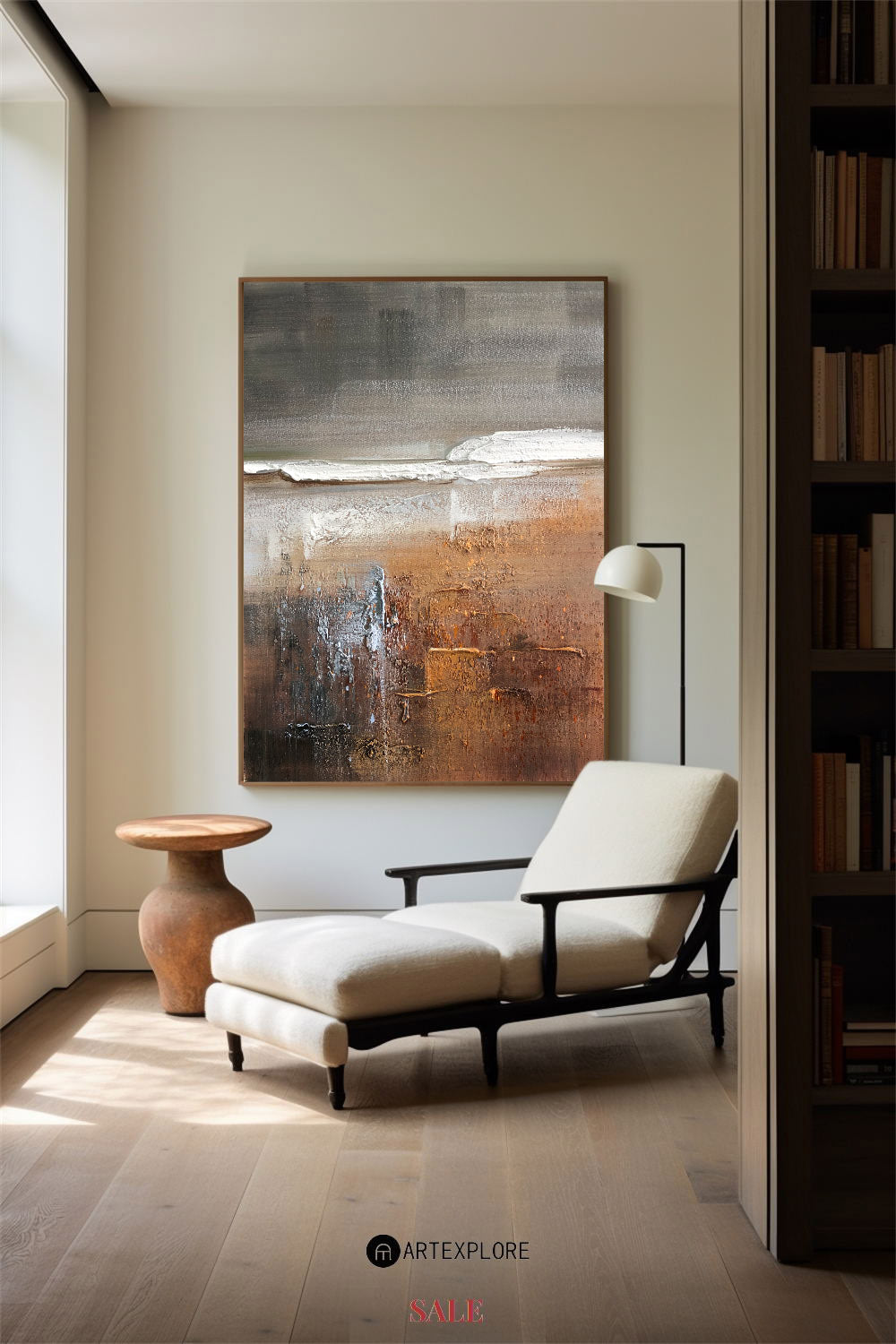 Textured 3D Seascape Painting | Brown & Grey Impasto Art #AA 258