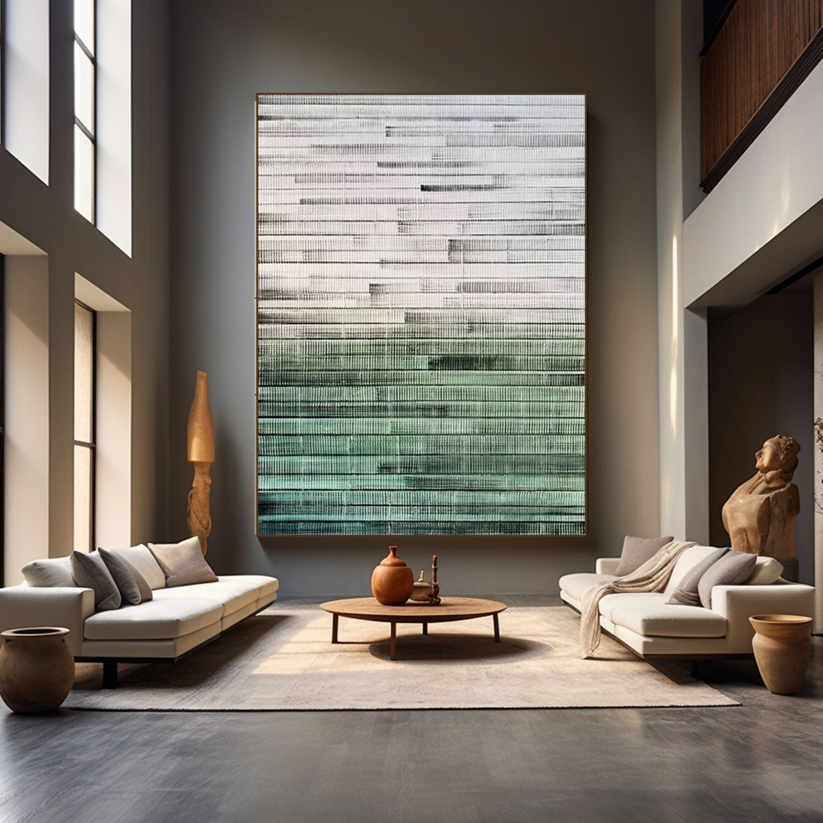 Large Abstract Canvas Art with Green and White Tones #TC 198