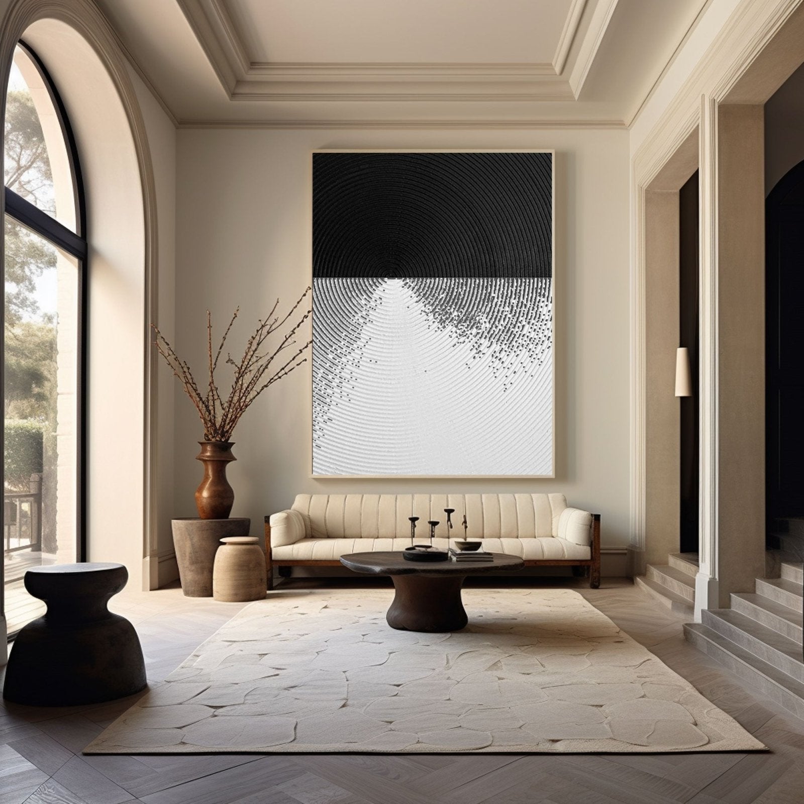 Textured Abstract Black White Art for Modern Decor # TC 151