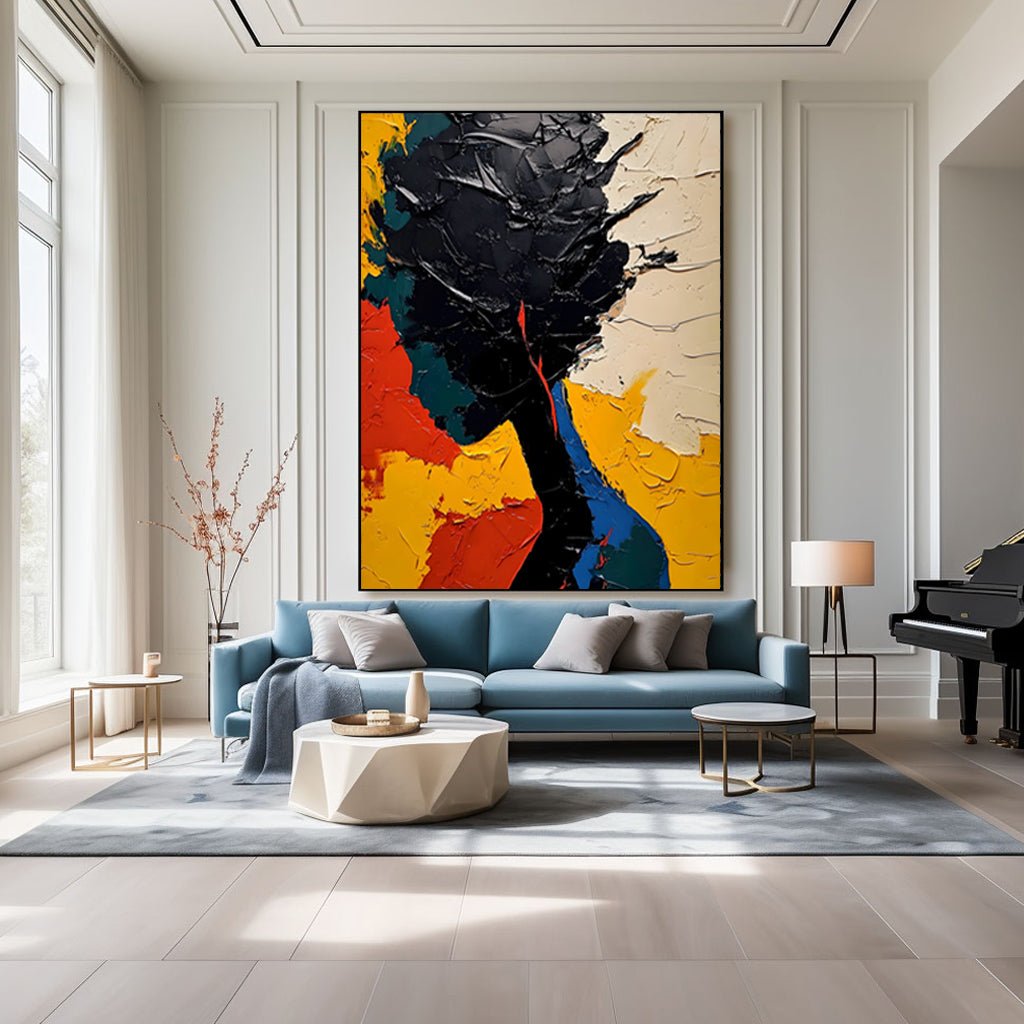 Vibrant Abstract Portrait Canvas | Red, Yellow & Blue Wall Art #AA 421