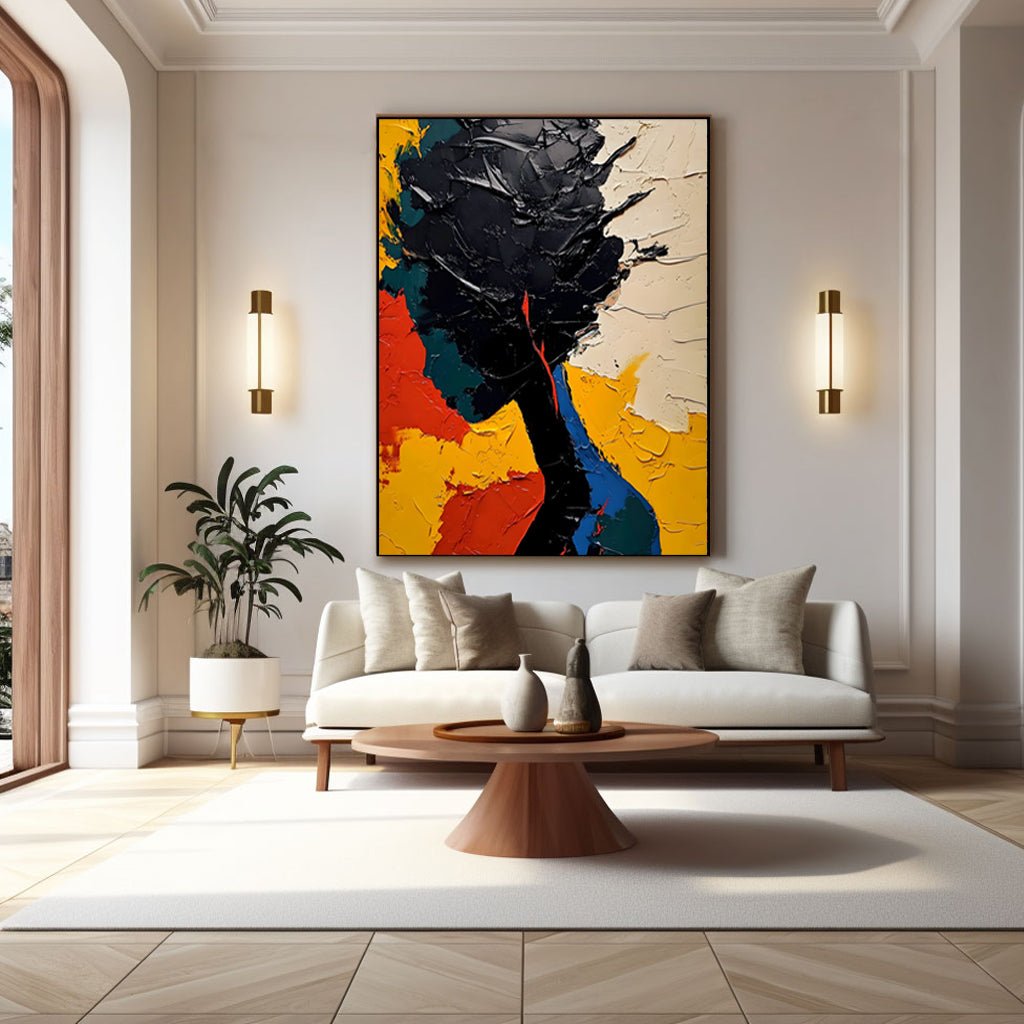 Vibrant Abstract Portrait Canvas | Red, Yellow & Blue Wall Art #AA 421