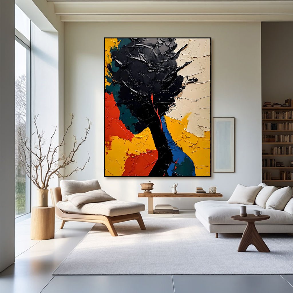 Vibrant Abstract Portrait Canvas | Red, Yellow & Blue Wall Art #AA 421