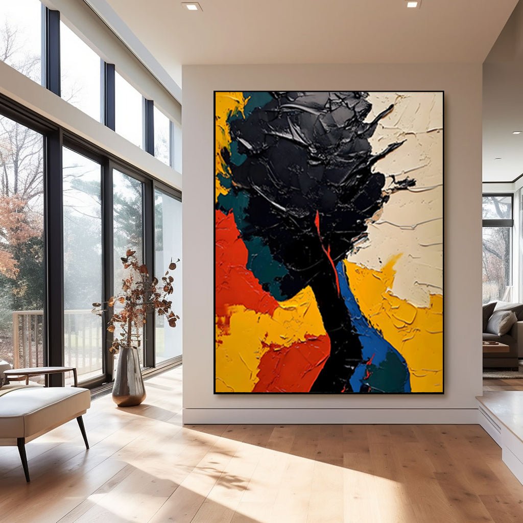 Vibrant Abstract Portrait Canvas | Red, Yellow & Blue Wall Art #AA 421