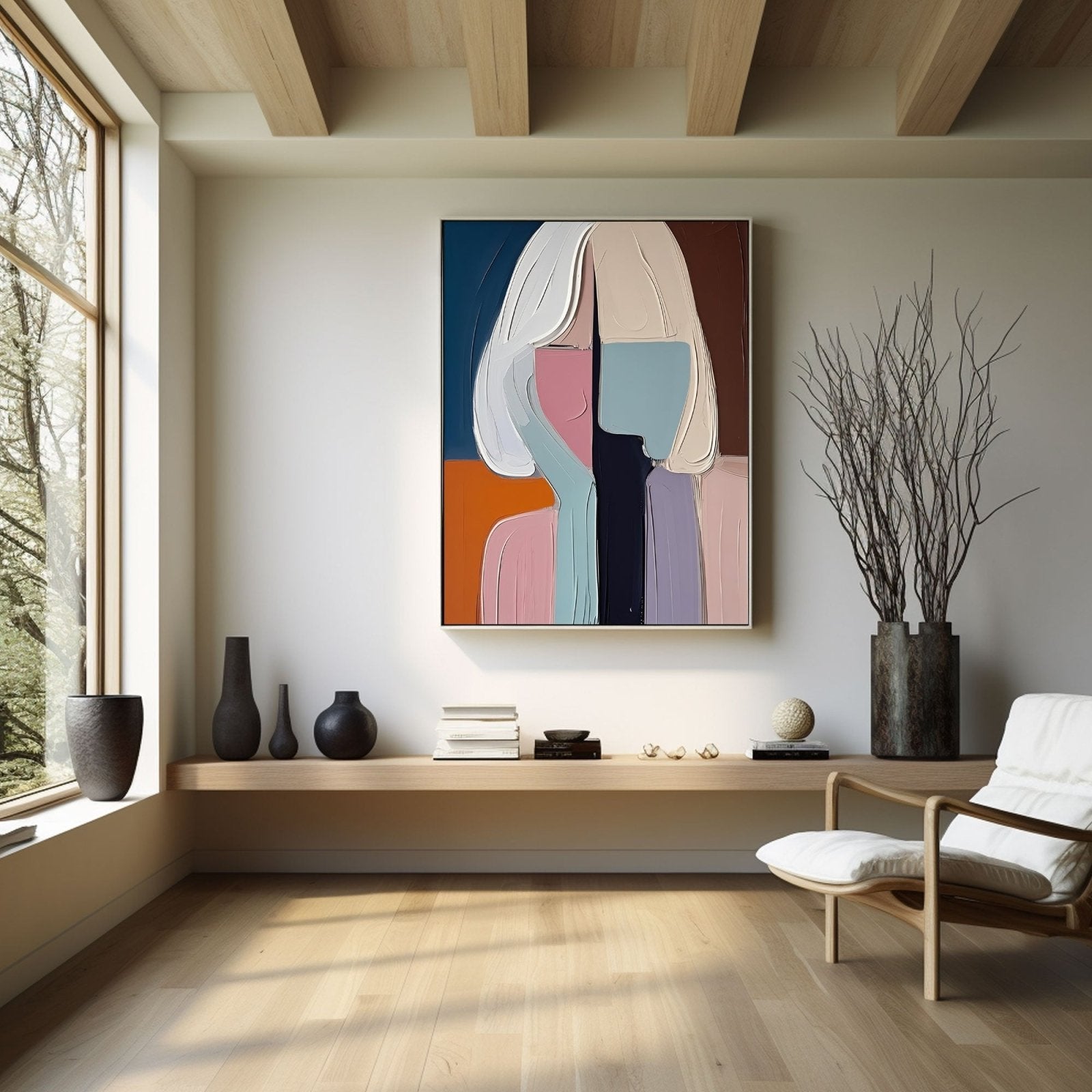 Pastel Abstract Figure Canvas | Blue, Pink & Orange Wall Art #AA 431