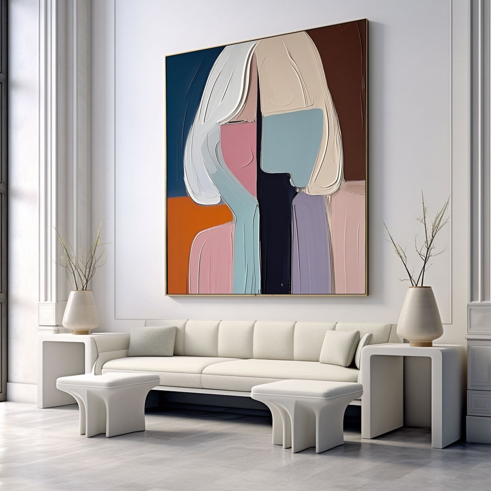Pastel Abstract Figure Canvas | Blue, Pink & Orange Wall Art #AA 431