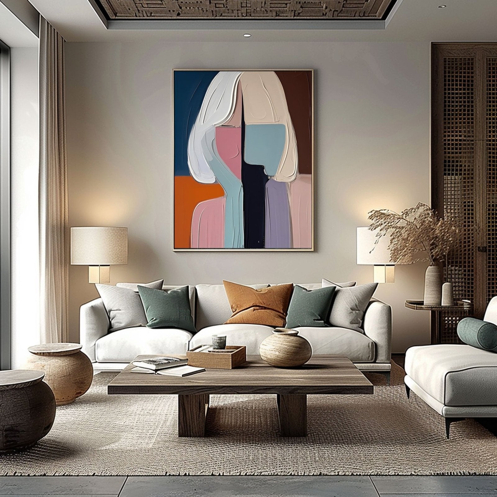 Pastel Abstract Figure Canvas | Blue, Pink & Orange Wall Art #AA 431