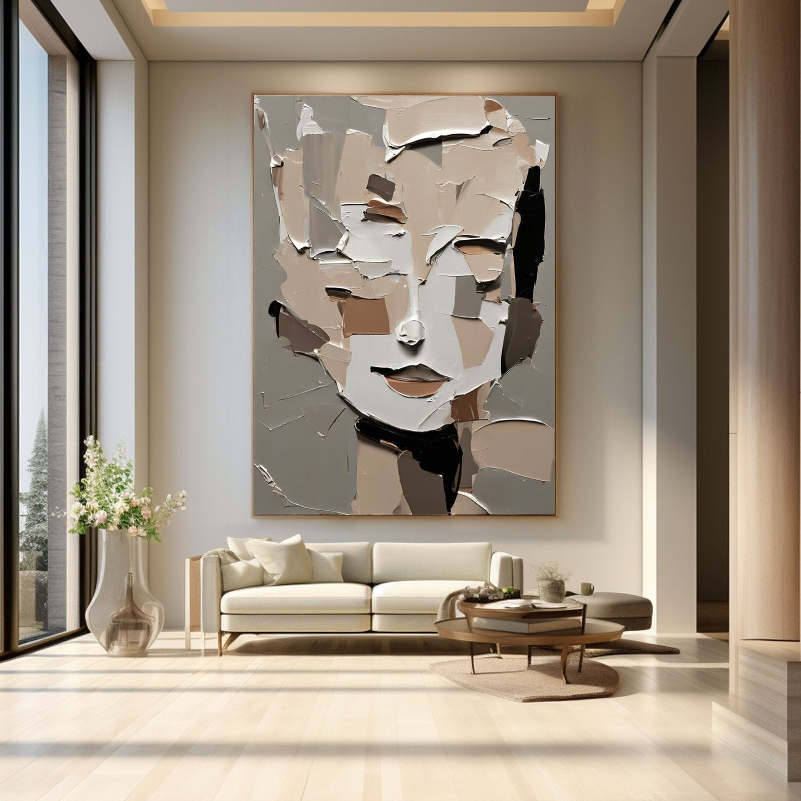 Cream and Beige Abstract Portrait | Warm Neutral Canvas Art #AA 422