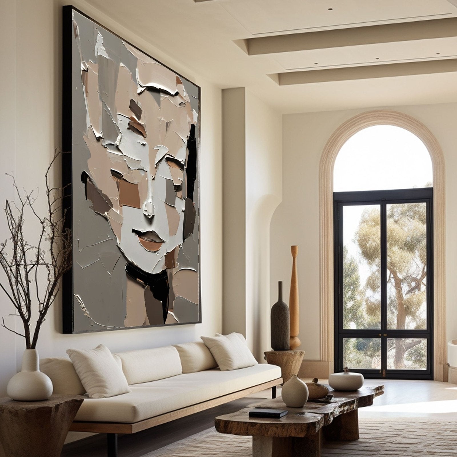 Cream and Beige Abstract Portrait | Warm Neutral Canvas Art #AA 422