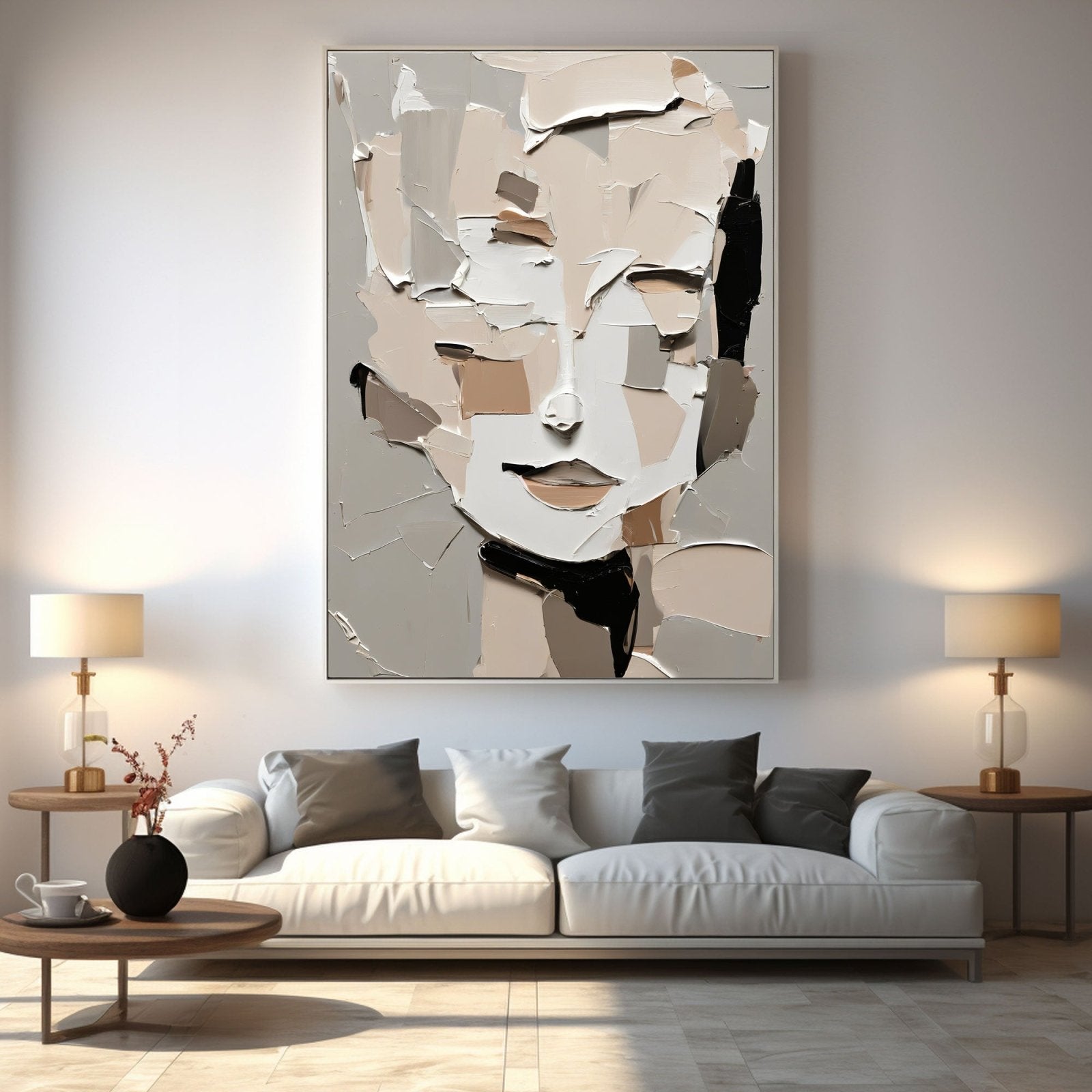 Cream and Beige Abstract Portrait | Warm Neutral Canvas Art #AA 422