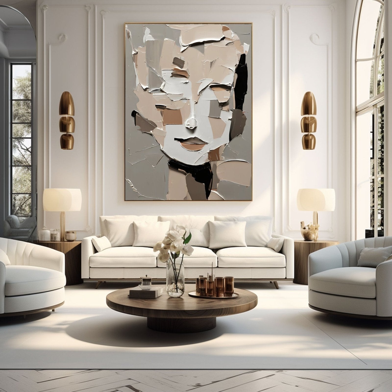 Cream and Beige Abstract Portrait | Warm Neutral Canvas Art #AA 422