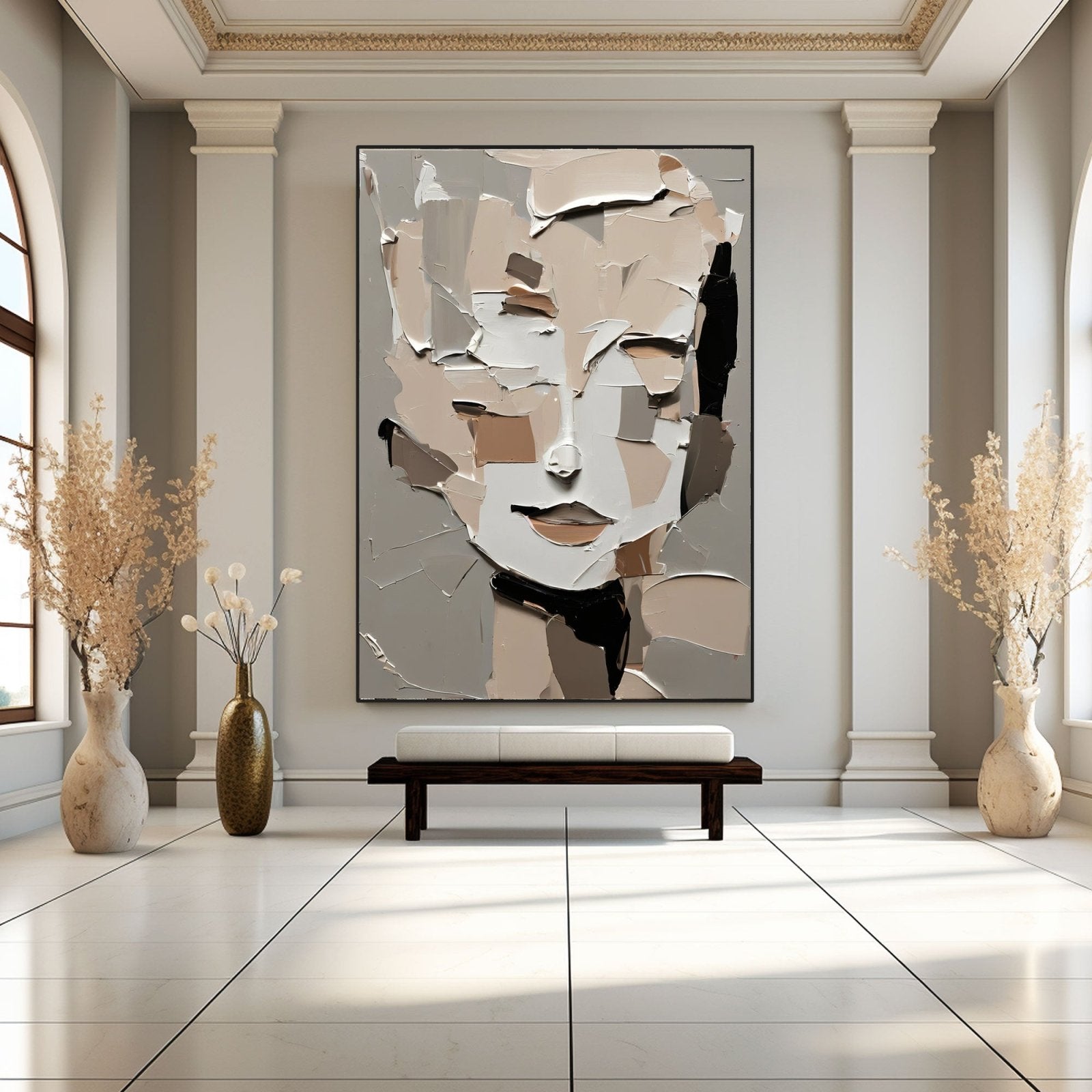 Cream and Beige Abstract Portrait | Warm Neutral Canvas Art #AA 422