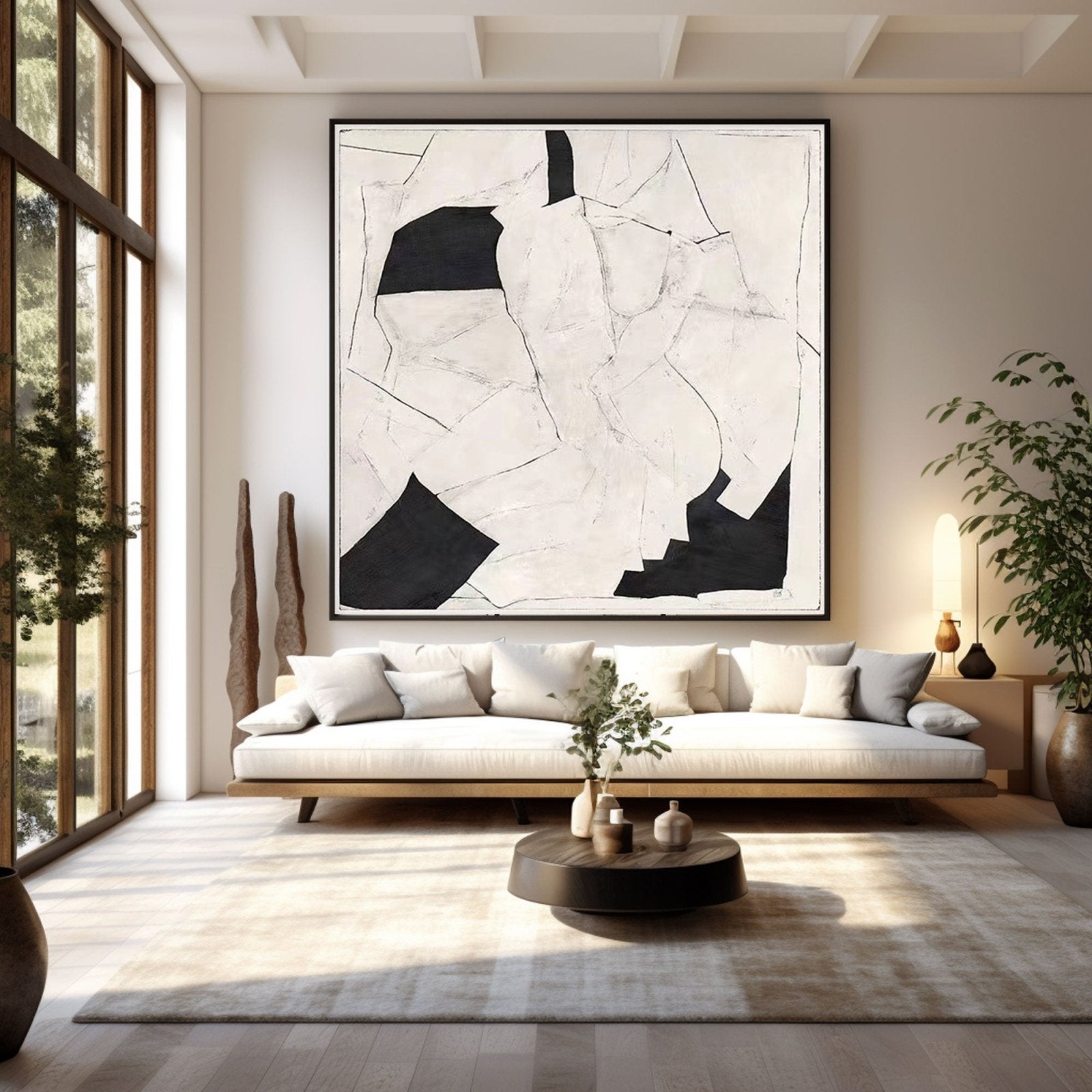 Monochrome Abstract Painting - Black White Art