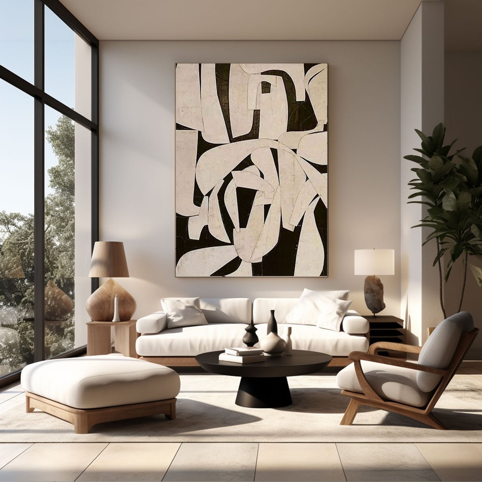 Unique Black & Cream Abstract Art for Walls