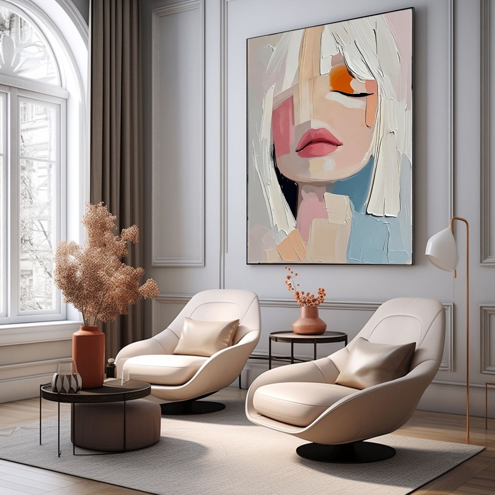 Pastel Abstract Woman Portrait Canvas | Soft Pink & Blue Wall Art #AA 441