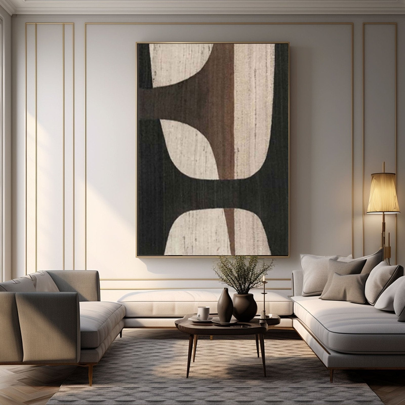 Neutral Abstract Painting with Organic Forms