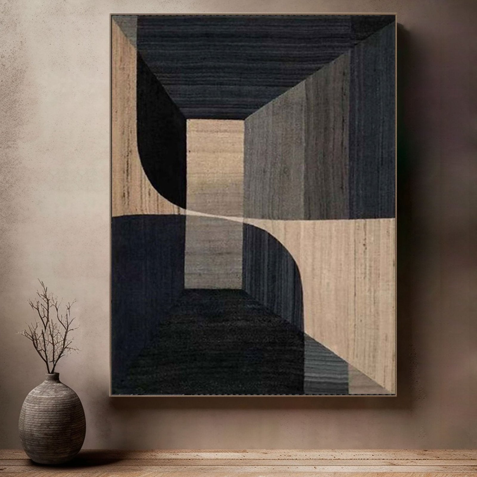 Modern Abstract Wall Art Beige Black